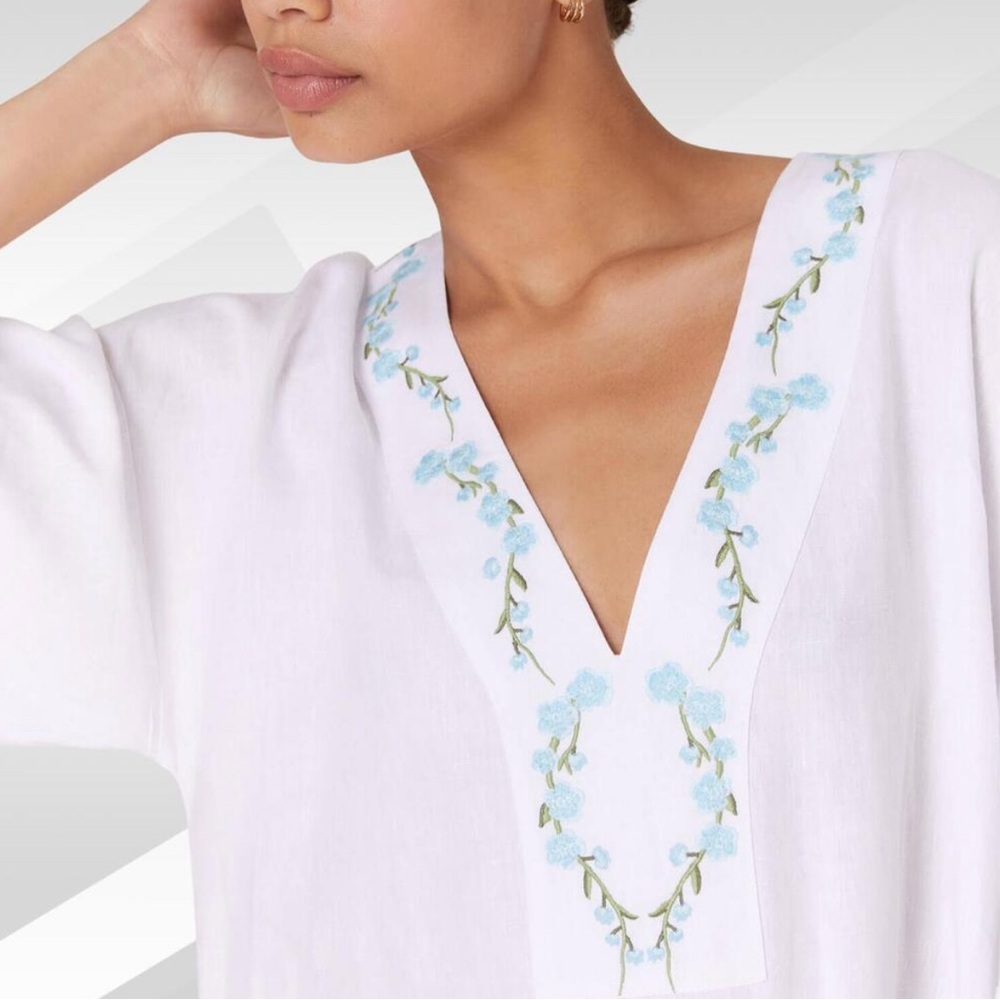 NWT Fanm Mon x Andie Linen Kepez Kaftan Dress White Breezy Resort Wear - Picture 4 of 14